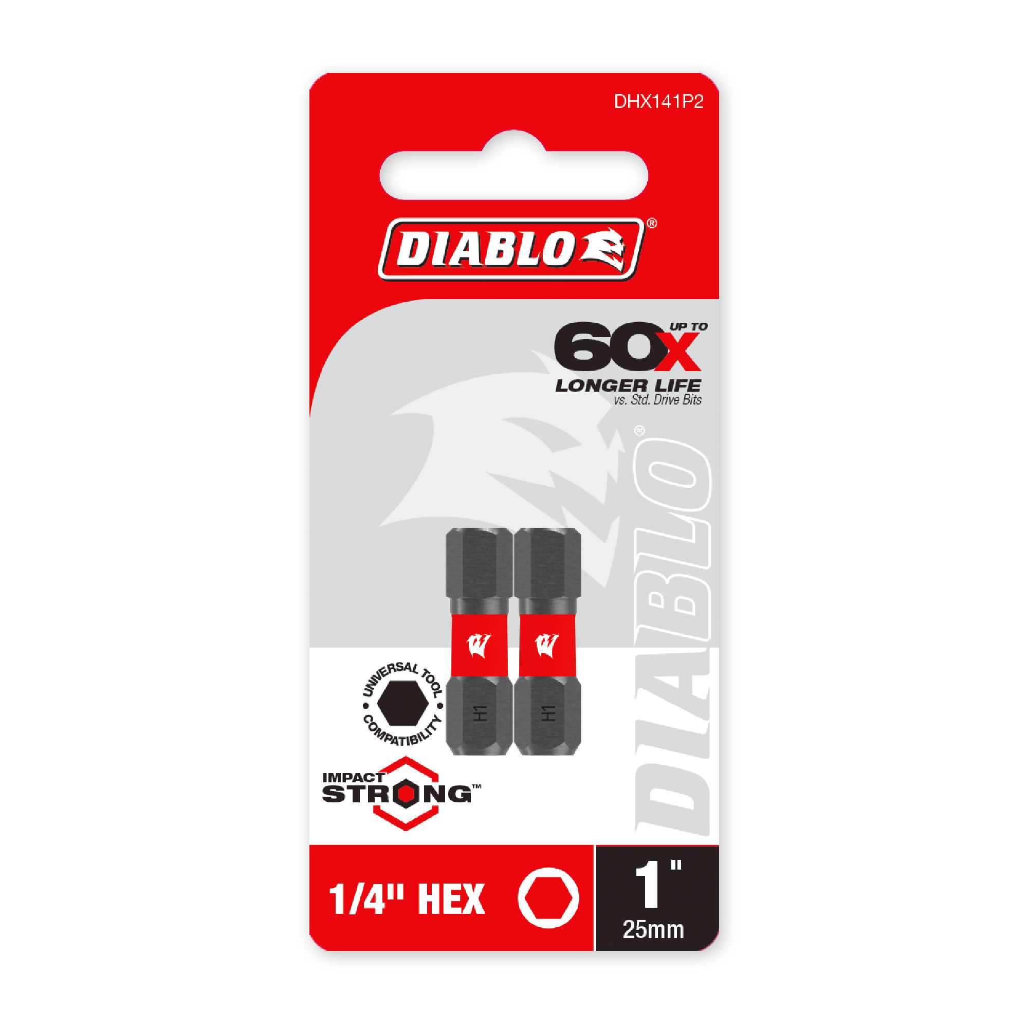 Diablo 1/4 in. x 1 in. Hex Drive Bit in its retail packaging, ready for the job box or tool bag
