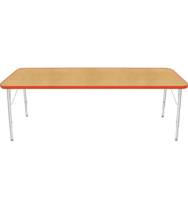 Creative Colors® Activity Table, Rectangle, 24" x 72", Maple Top Color, Autumn Orange Edge Color, Standard Leg Height, Platinum