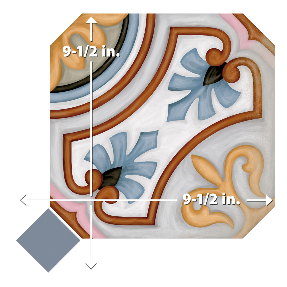 Vaudeville Octagon Deco Diglas with Taco Azzuro 7-7/8 in. x 7-7/8 in. Porcelain Floor and Wall Tile