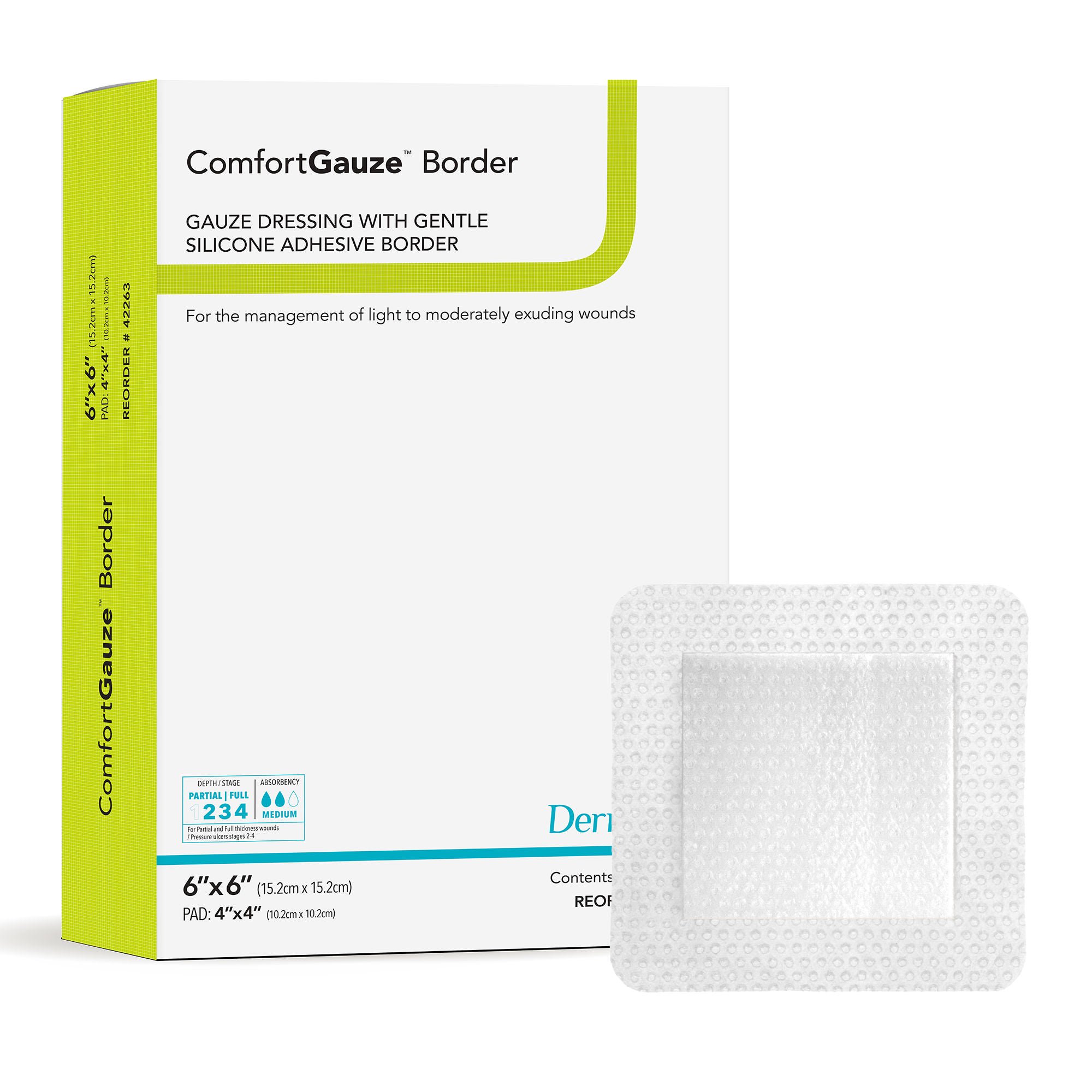 ComfortGauze™ Island Dressing with Silicone Border, 6 x 6 Inch