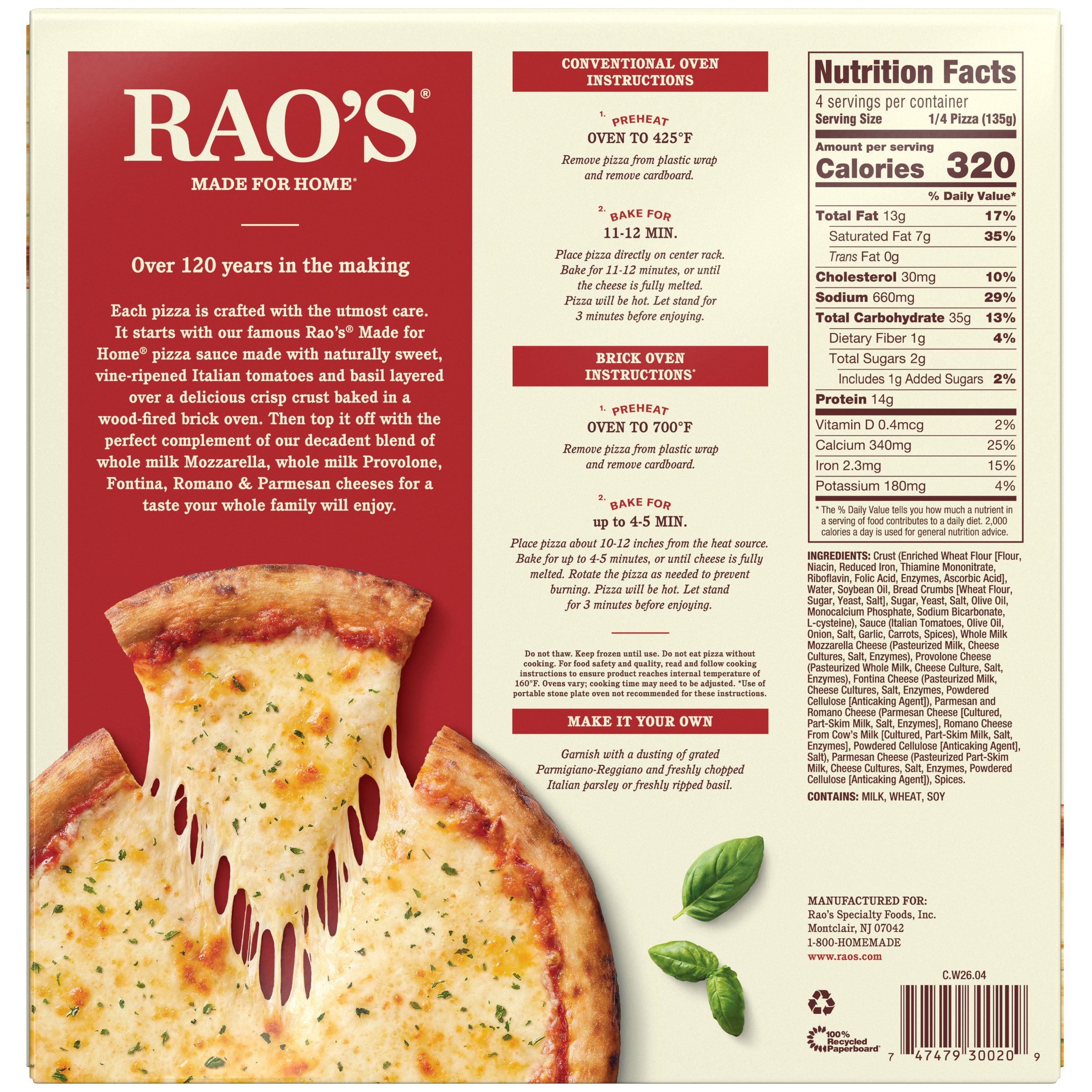 Five Cheese Frozen Pizza, 19 oz - Back Image