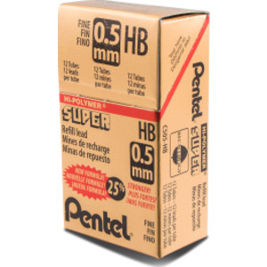 Super Hi-Polymer Lead Refill (0.5mm) Fine, HB, 12 Pieces/Tube, 12 Tubes/Box