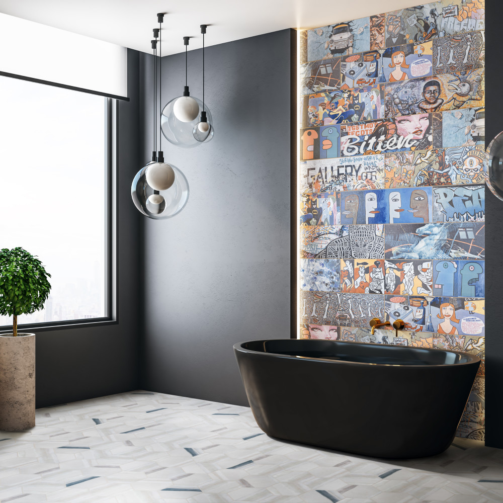 Matter Hex Canvas Bone Blue 7-7/8 in. x 9 in. Porcelain Floor and Wall Tile