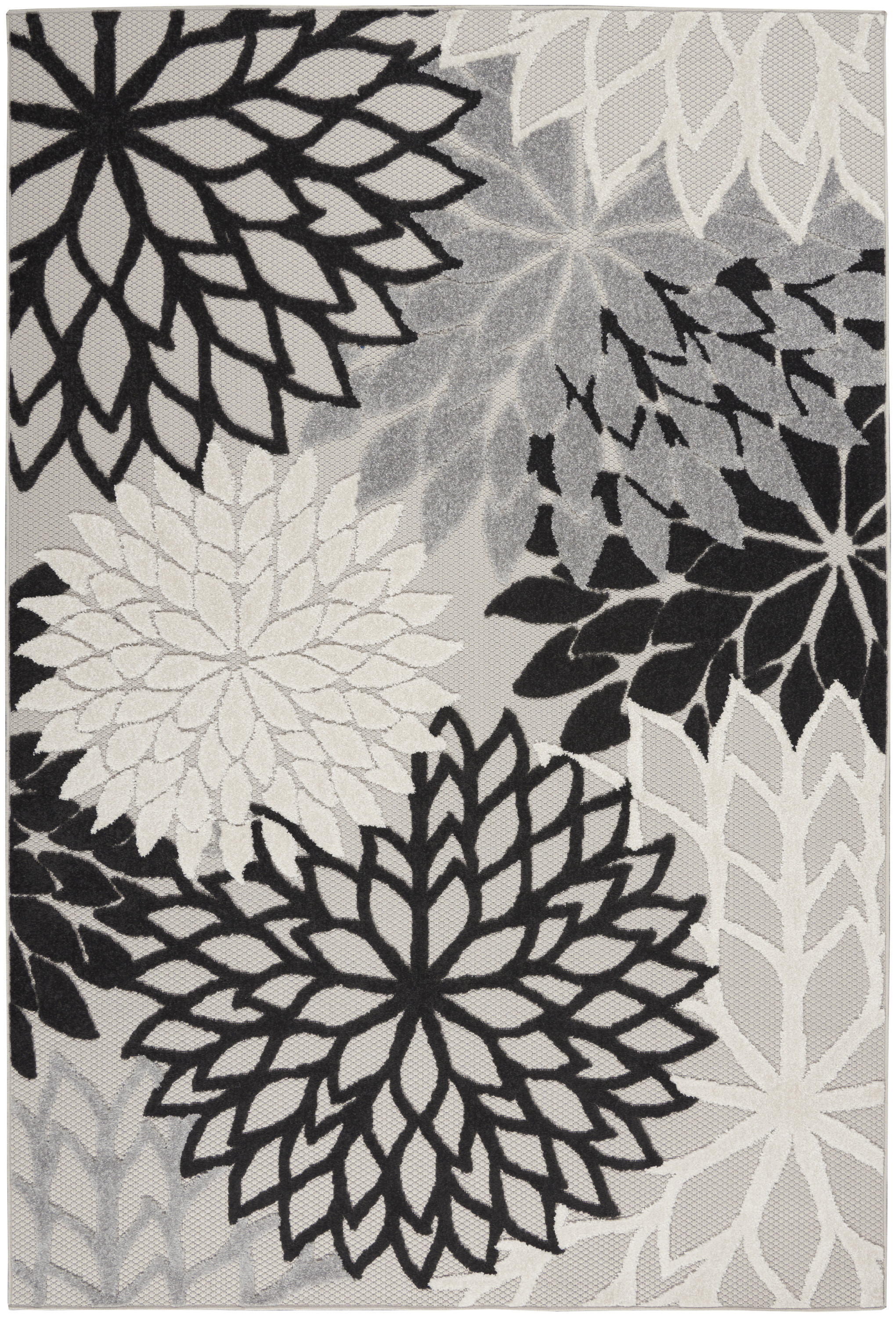 Nourison Aloha 5'3" x 7'5" Black White Tropical Rug