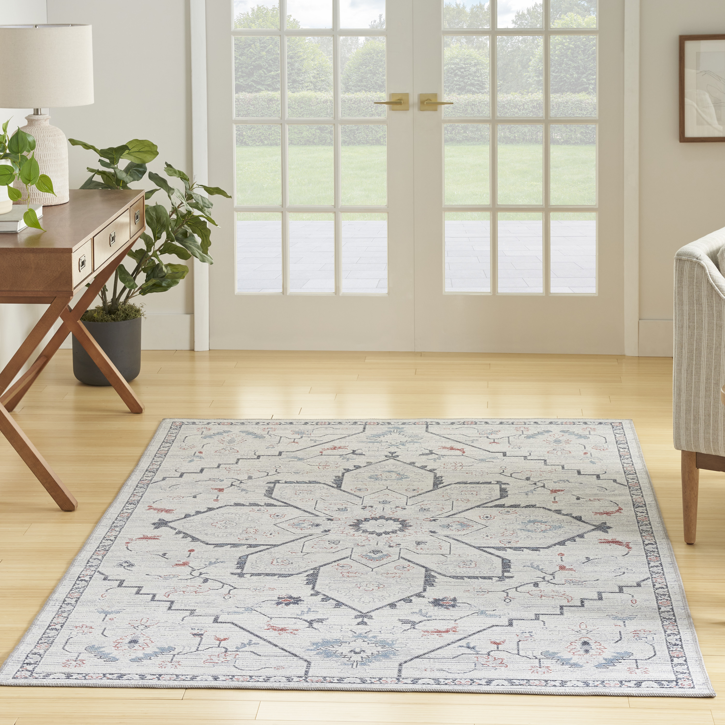 Nourison New Concept Washables 6' x 9' Ivory Blue Farmhouse Indoor Rug