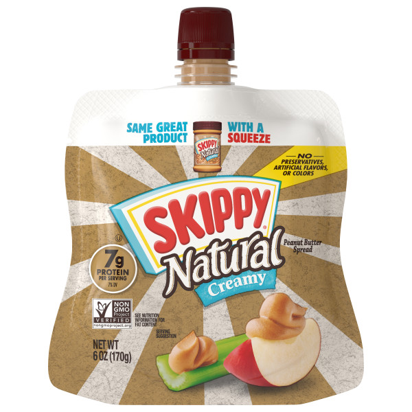 SKIPPY(r) Natural Peanut Butter Spread Squeeze Pack . C1N1 - Front No Plunge In Package (Hi Res)