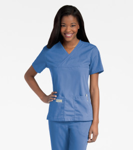 Urbane Essentials Scrub Top for Women: Classic Relaxed Fit, Mock Wrap, 2 Pockets, Medical Scrubs 9534-