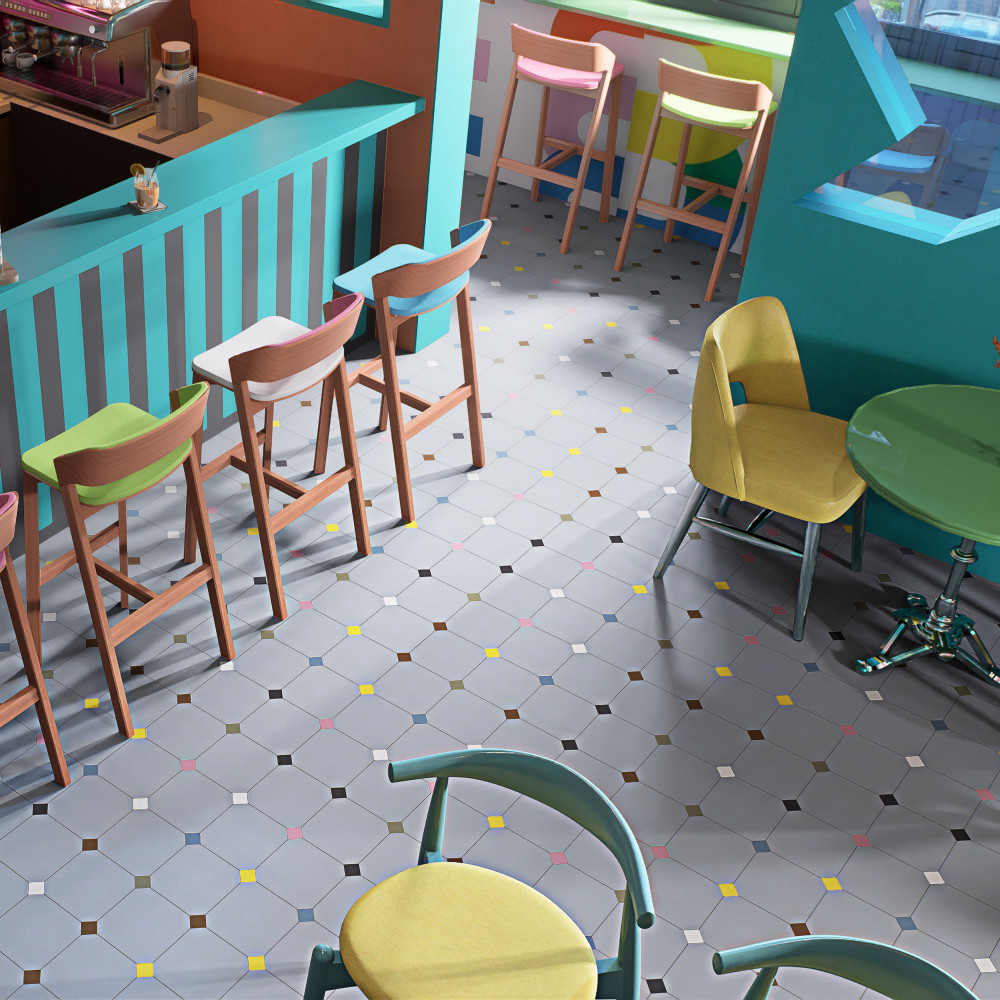 Vaudeville Octagon Humo with Taco Multi 7-7/8 in. x 7-7/8 in. Porcelain Floor and Wall Tile