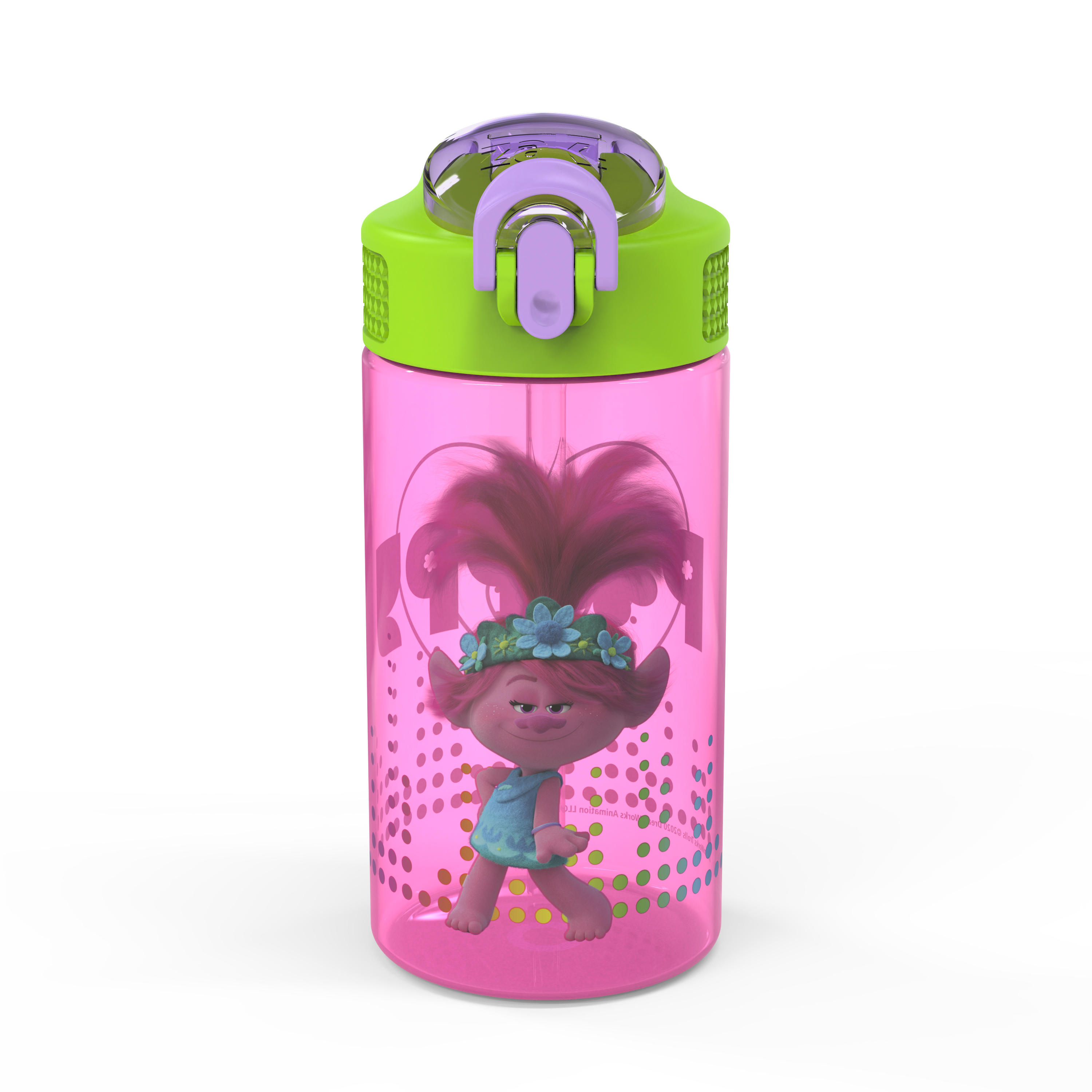 Trolls 2 Movie 16 ounce Reusable Plastic Water Bottle with Straw, Poppy, 2-piece set slideshow image 1