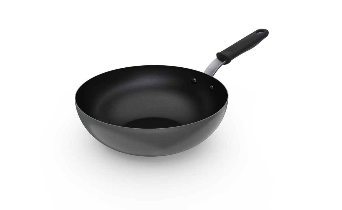 11-inch carbon steel induction stir-fry pan with SteelCoat x3™ nonstick coating and silicone handle