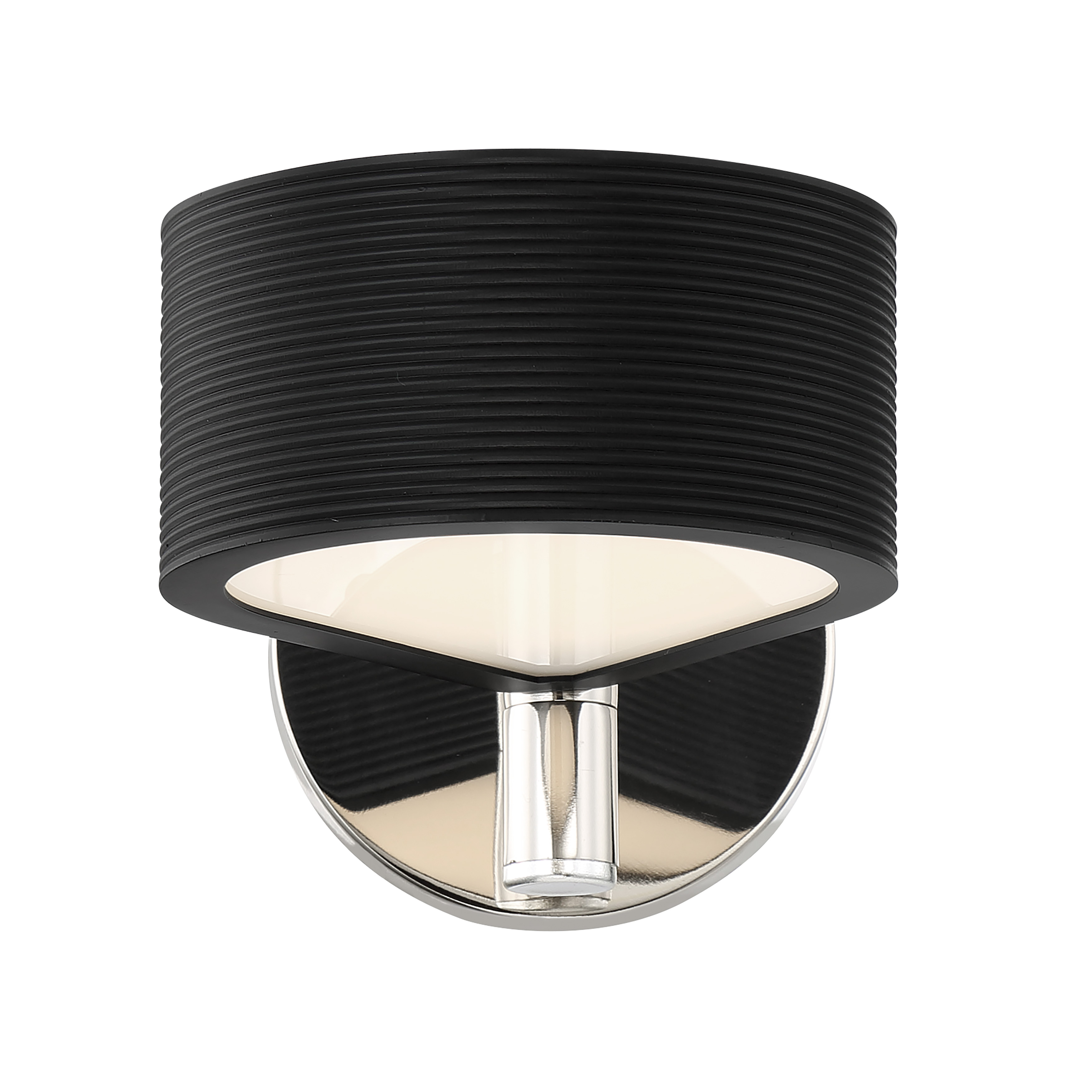 The Side Step LED wall sconce combines polished nickel and coal finishes for a sophisticated modern look. Its compact 6-inch profile and integrated LED technology deliver efficient, high-quality illumination perfect for bathrooms and hallways. - alternate view