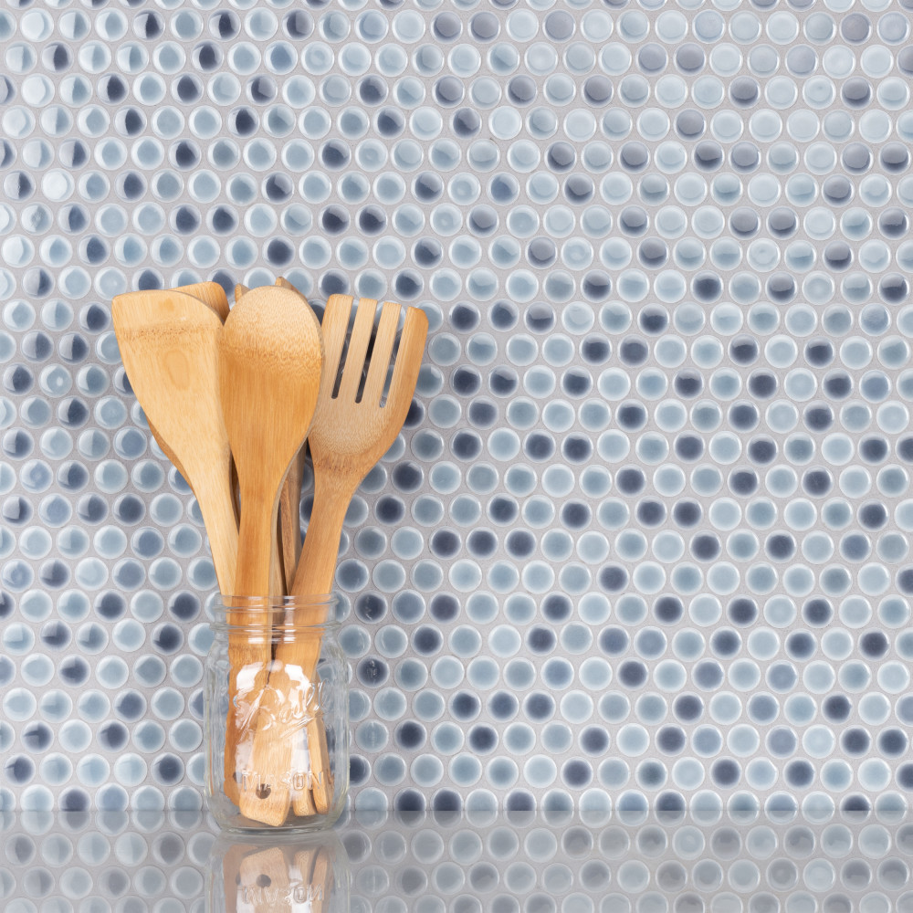 Sample – Hudson Penny Round Stillwater Porcelain Mosaic Tile