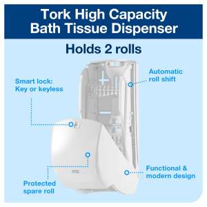 Tork, T26 Twin High Capacity,  Bath Tissue Dispenser, White