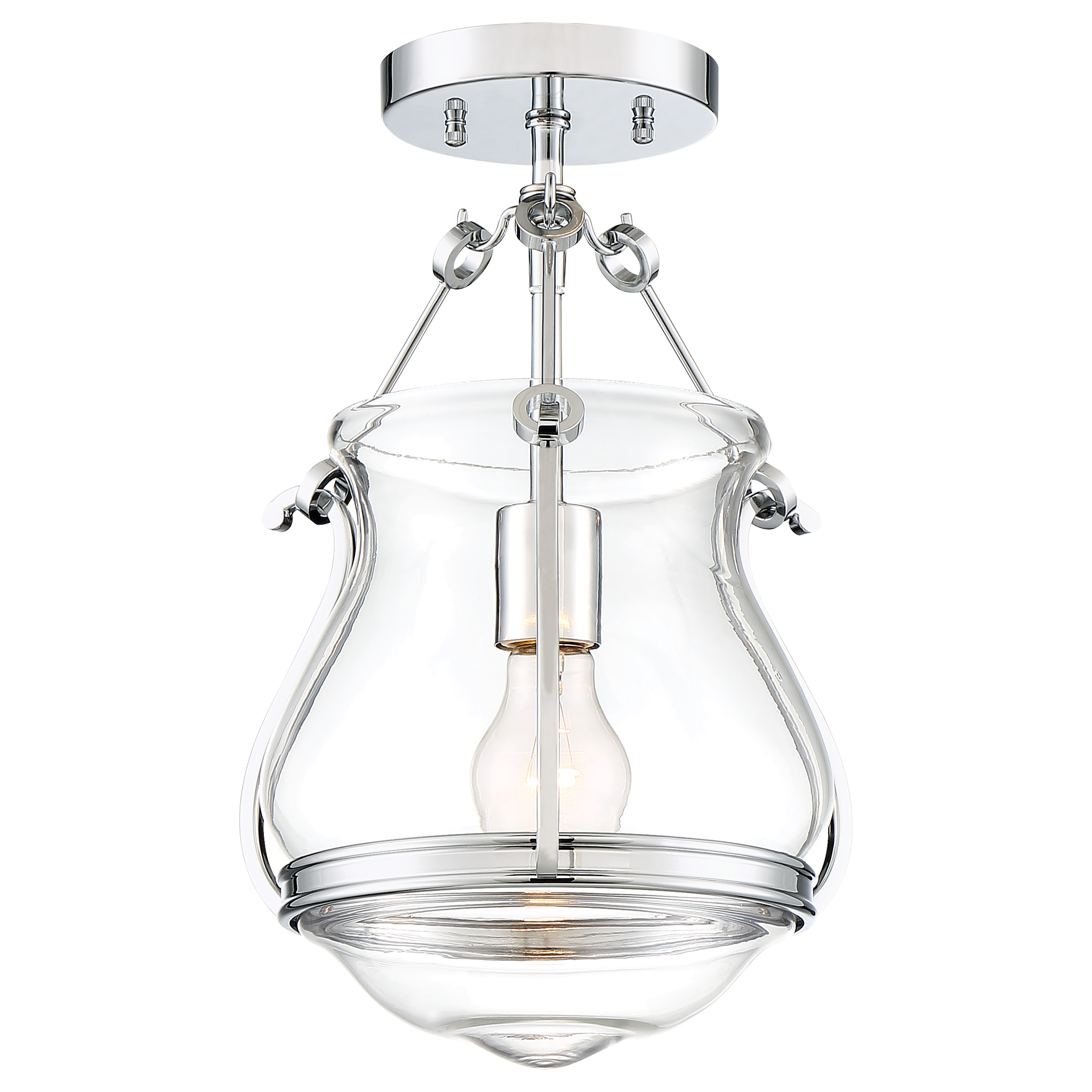 The Atrio mini pendant combines classic chrome finish with clear glass for versatile lighting. Its compact 10.25-inch diameter makes it perfect for smaller spaces or grouped installations over islands and bars. - alternate view