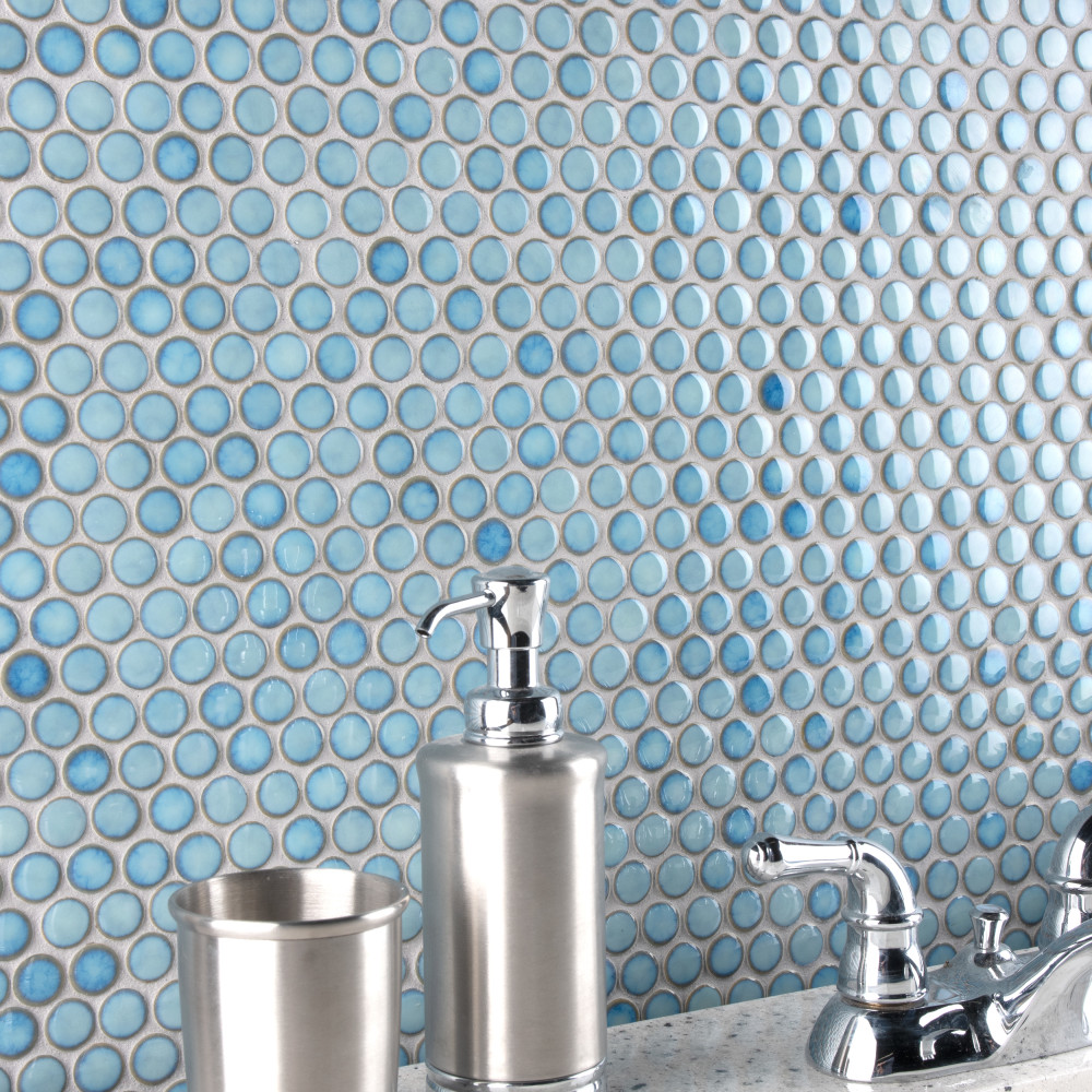 Hudson Penny Round Marine 11-7/8 in. x 12-5/8 in. Porcelain Mosaic Tile