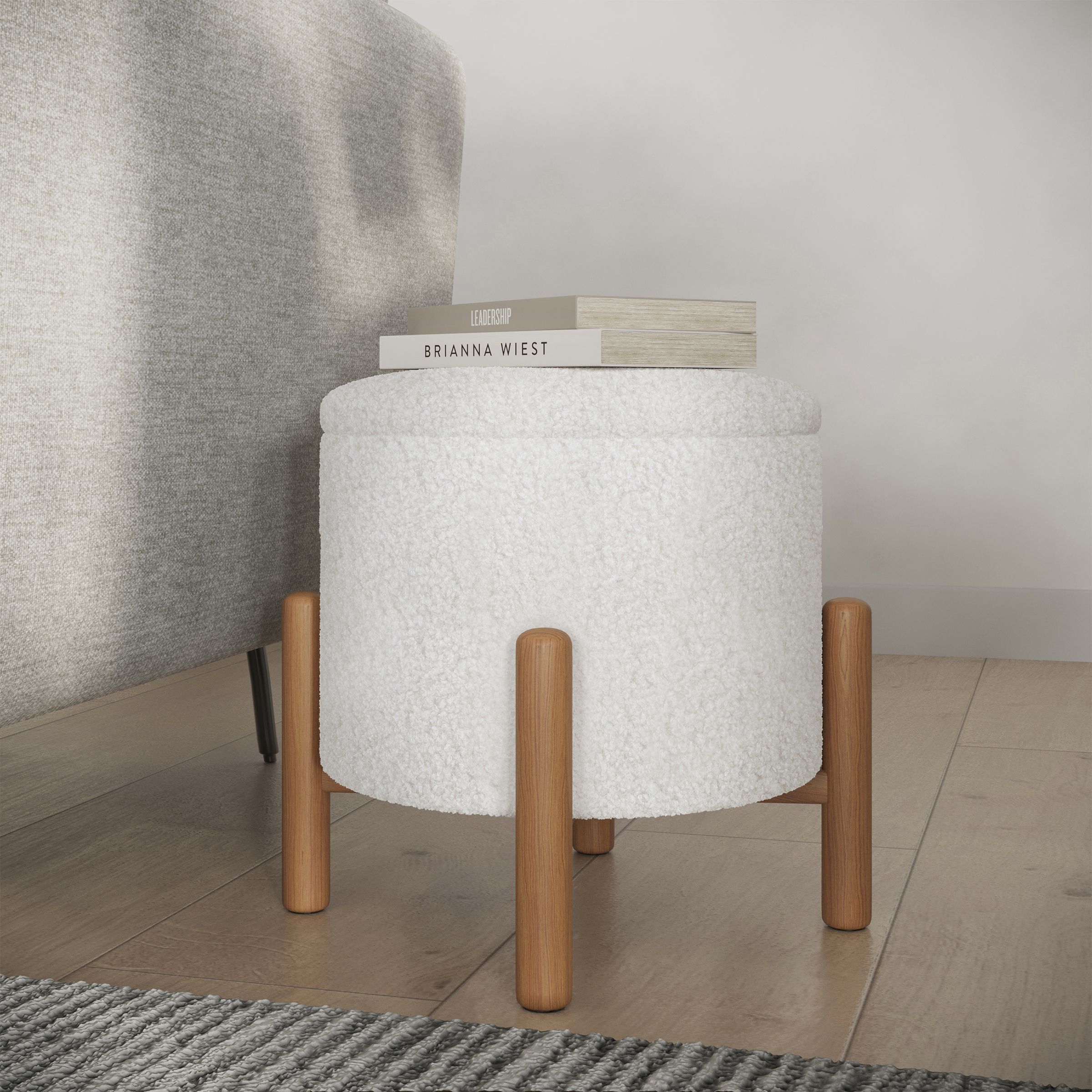 16.5" Storage Ottoman Round Sherpa Footrest or Storage Organizer - Picture 7 of 10