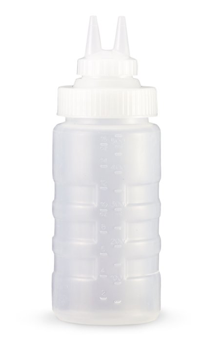 16-ounce Traex® clear squeeze dispenser with Twin Tip™ cap and cap converter kit