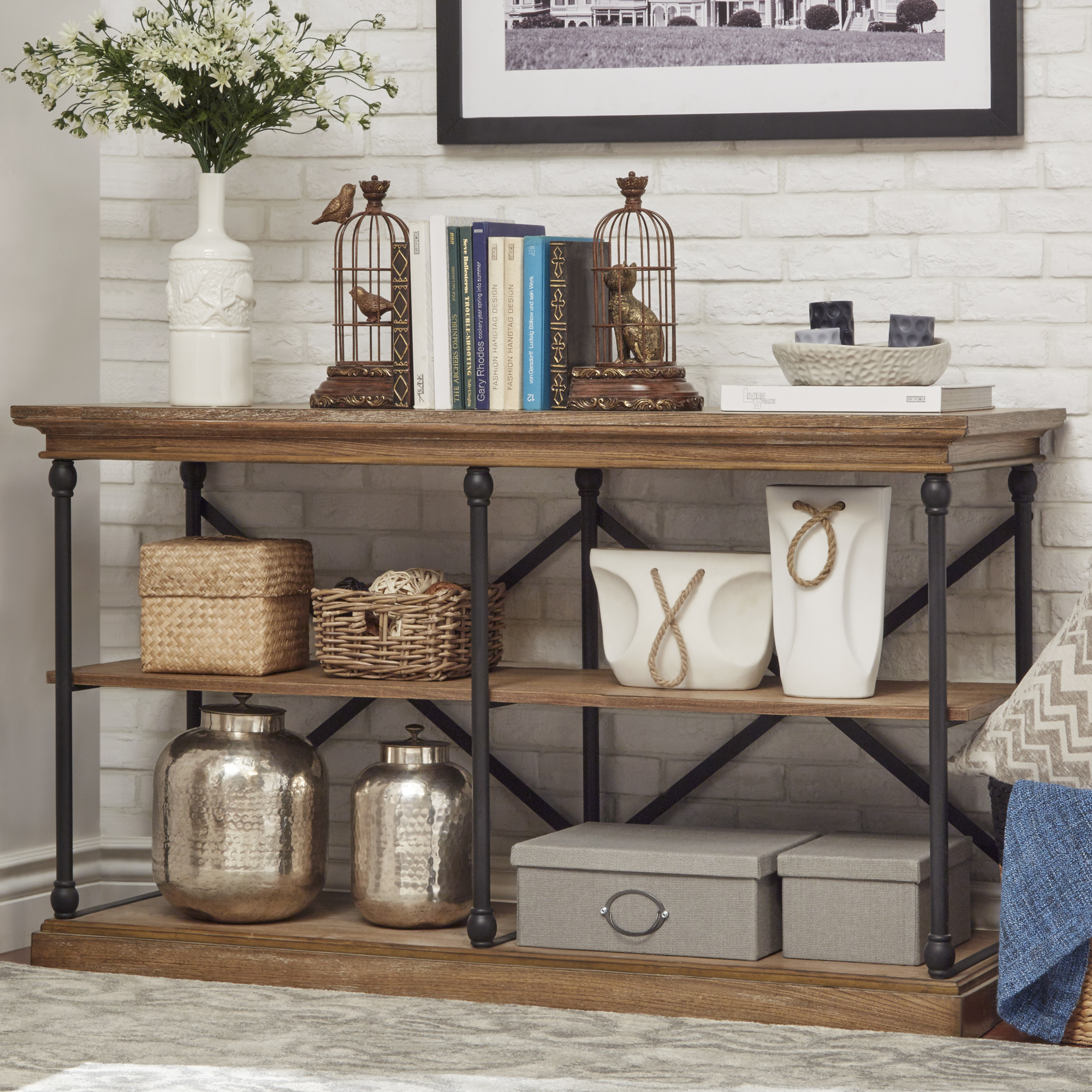 Cornice Iron and Wood Entryway Console Table