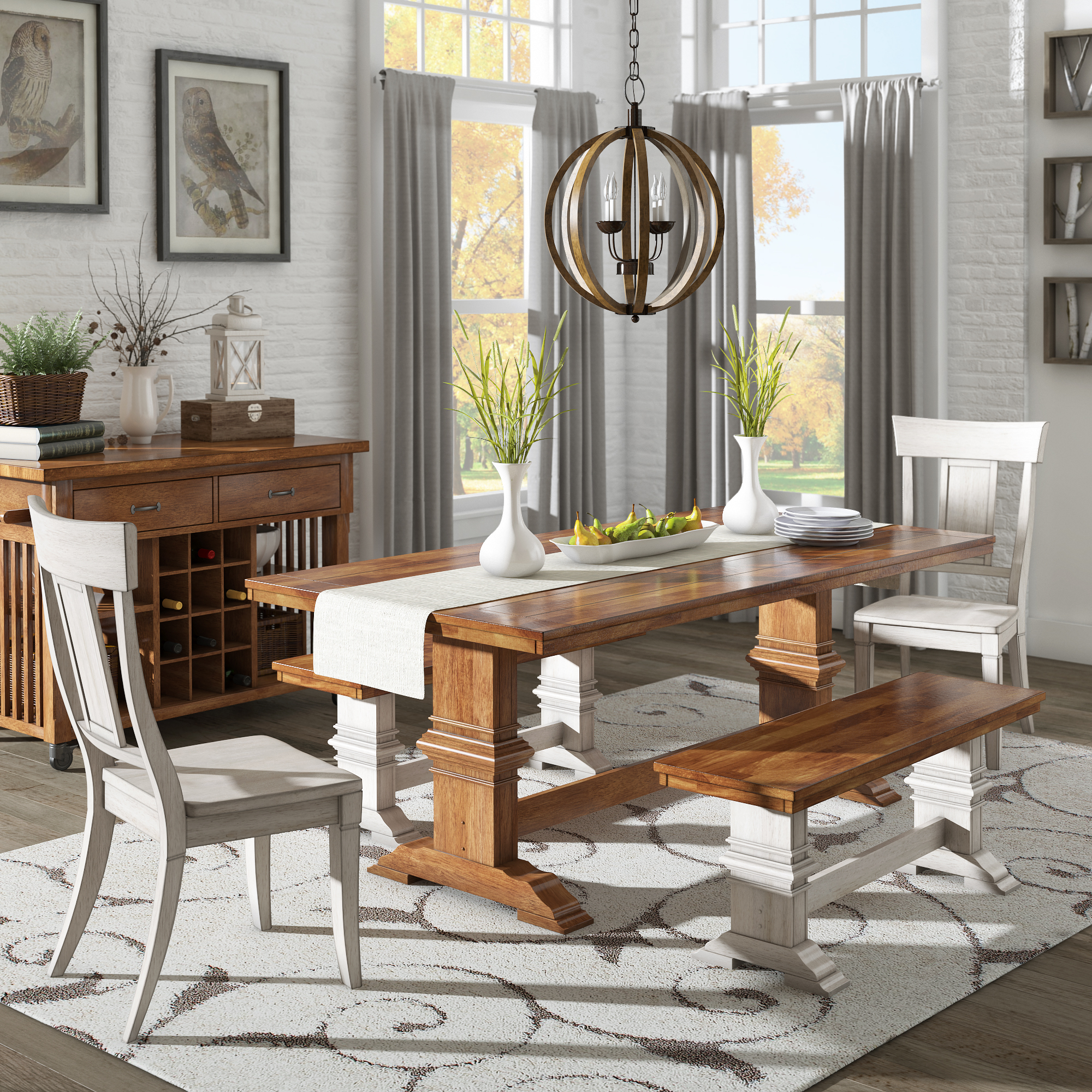 Two-Tone Rectangular Solid Wood Top Dining Table