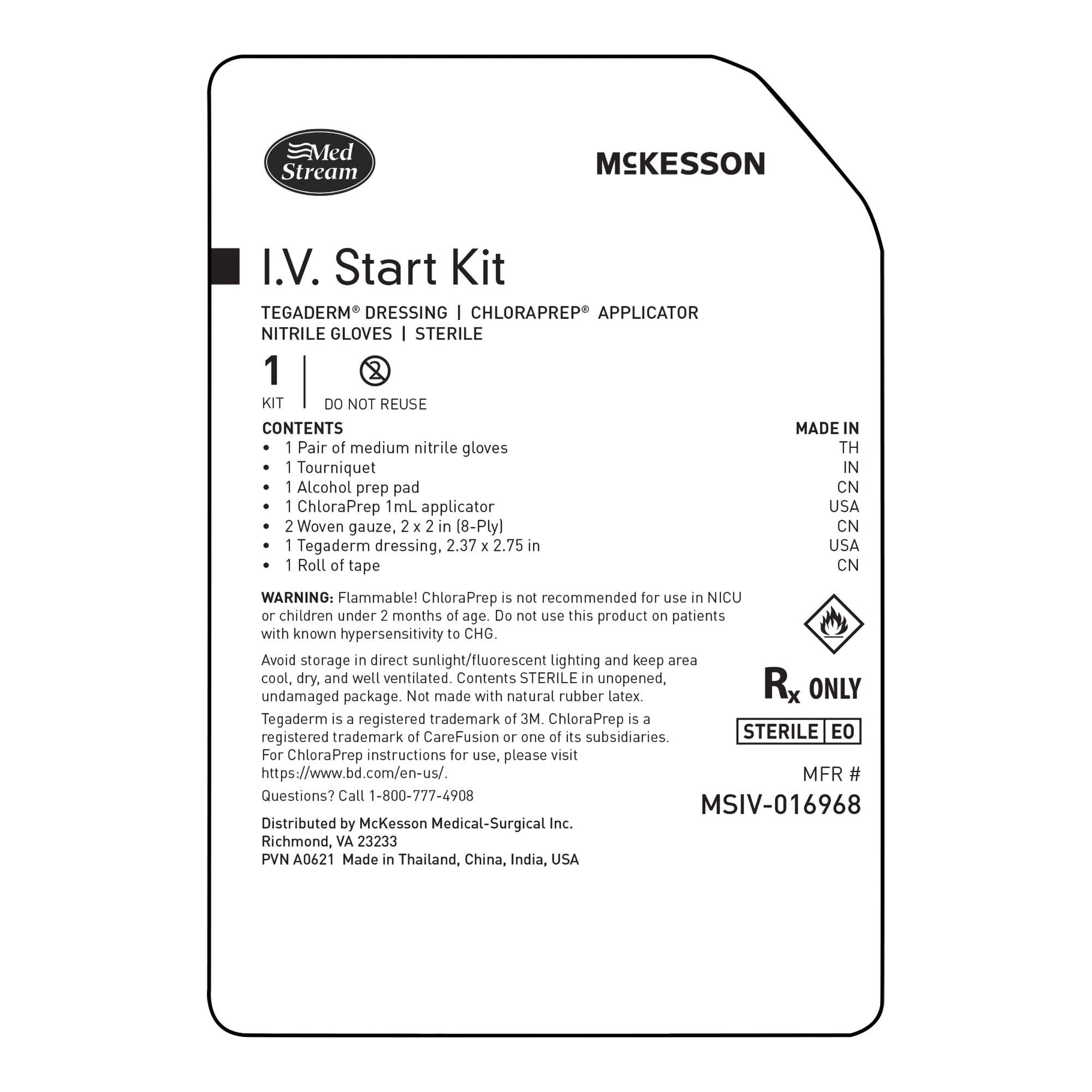 McKesson Brand IV START KIT, W/ALCHL PREP/CHGAPPL (100/CS)