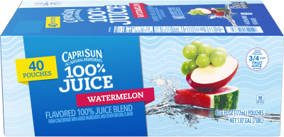Capri Sun 100% Juice Watermelon 40 ct - 6.0 fl oz Pouches, 240.0 fl oz Box