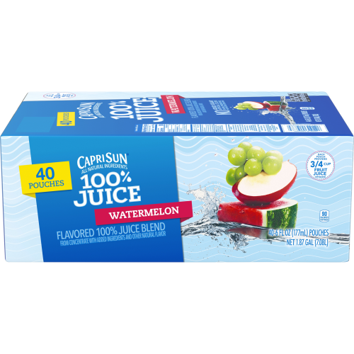 Capri Sun 100% Juice Watermelon 40 ct - 6.0 fl oz Pouches, 240.0 fl oz Box Image