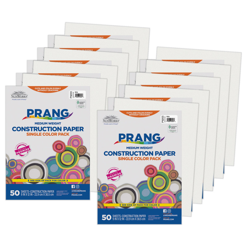 Construction Paper, Medium Weight, White, 9" x 12", 50 Sheets Per Pack, 10 Packs