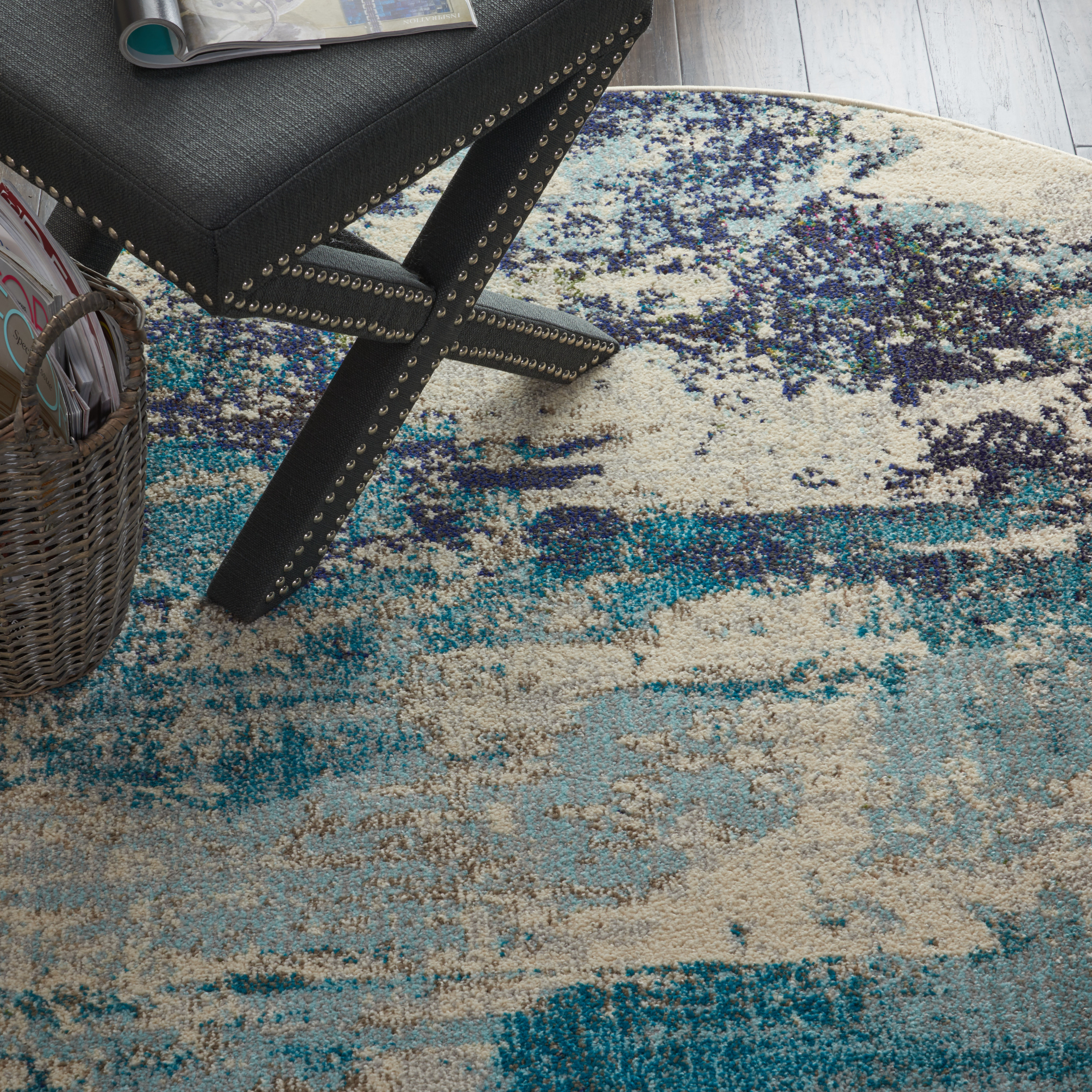 Nourison Celestial 4' x Round Ivory Teal Blue Modern Indoor Rug