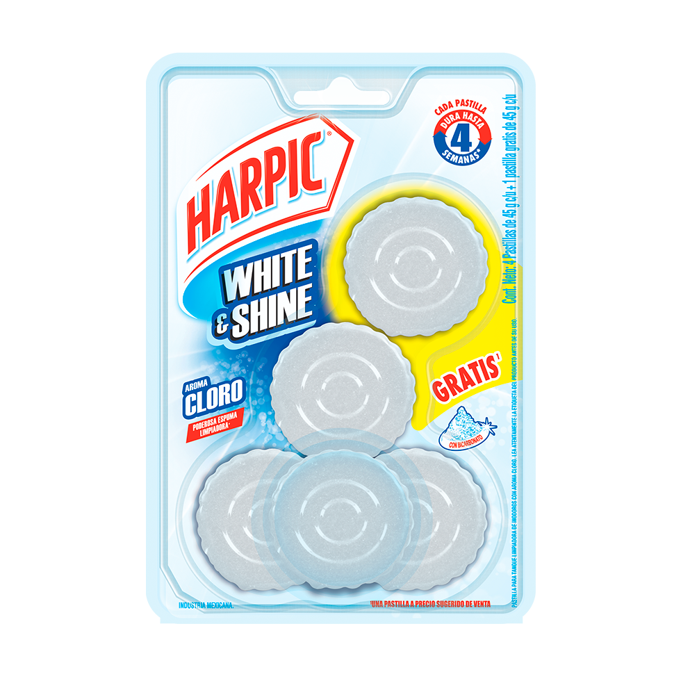 Harpic® White & Shine Pastilla Para Tanque Con Aroma A Cloro 5pzas.