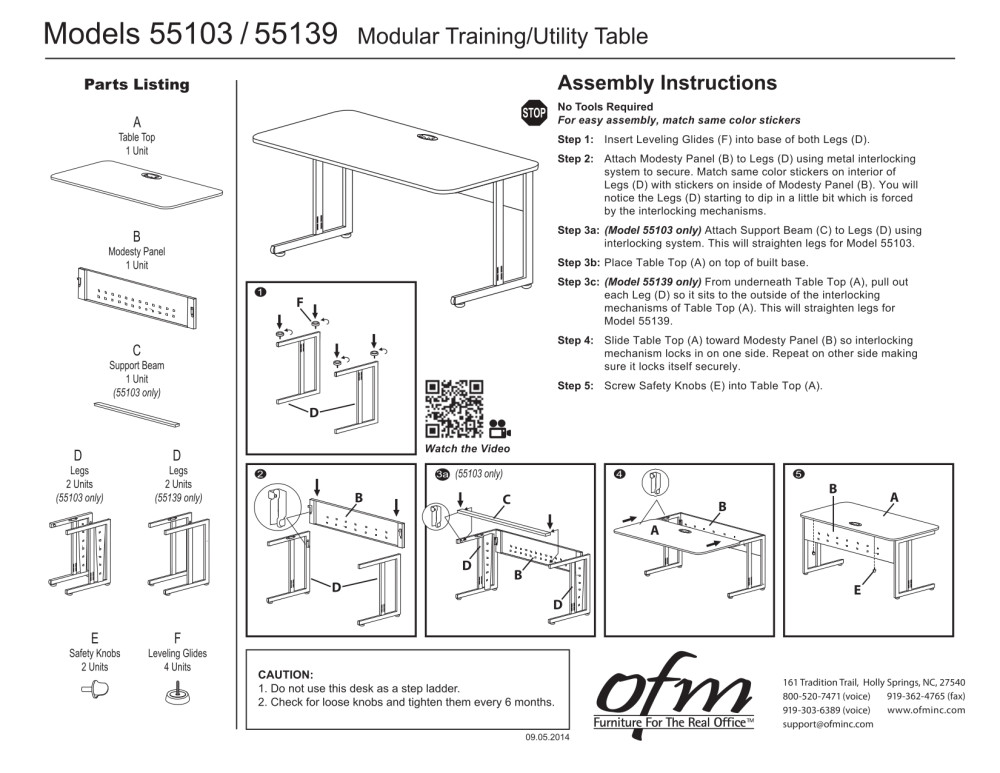 OFM Model 55139 24" x 36" Modular Computer and Training Table, Graphite