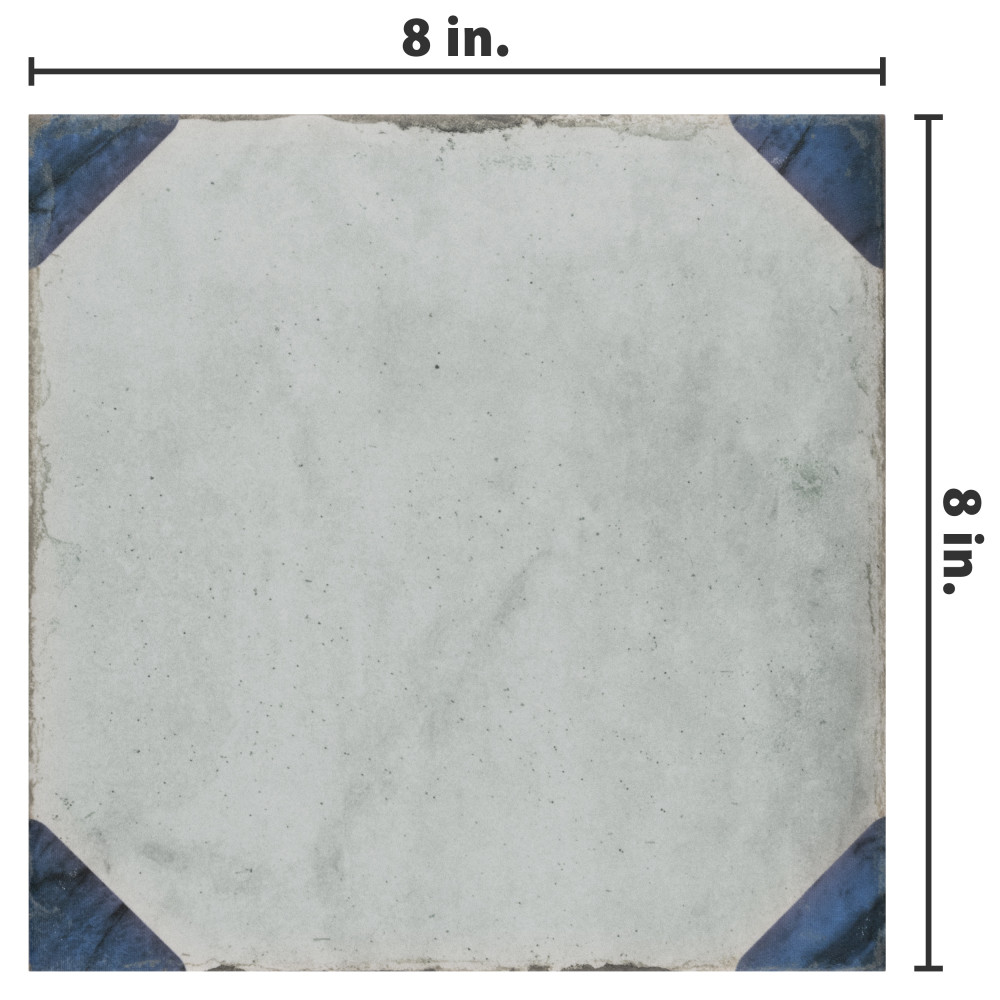 Renaissance Deco Indigo Corner 7-7/8 in. x 7-7/8 in. Porcelain Floor and Wall Tile