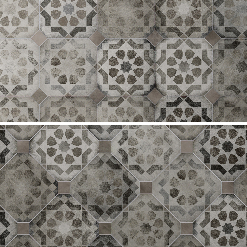 Laverton Octagon Deco Sombra with Grafito 7-7/8 in. x 7-7/8 in. Porcelain Floor and Wall Tile