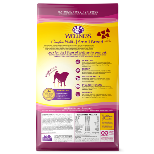 Wellness Complete Health Grained Small Breed Healthy Weight Turkey & Rice back packaging