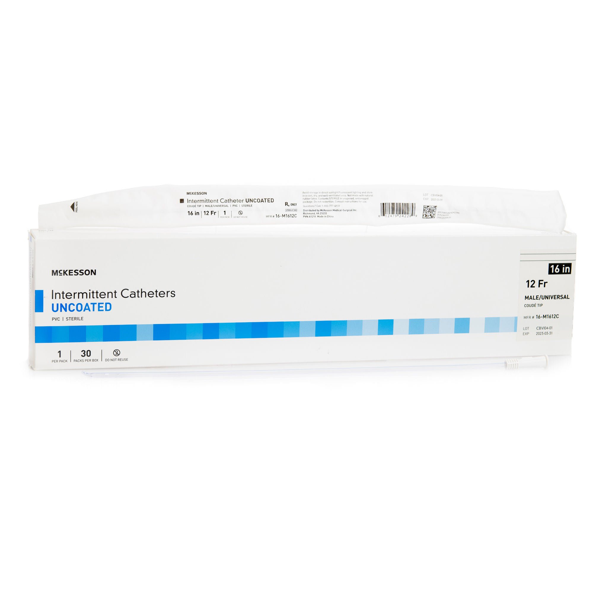 McKesson Brand CATHETER, URETH COUDE UNCOATEDPVC 12FRX16" (30/BX)