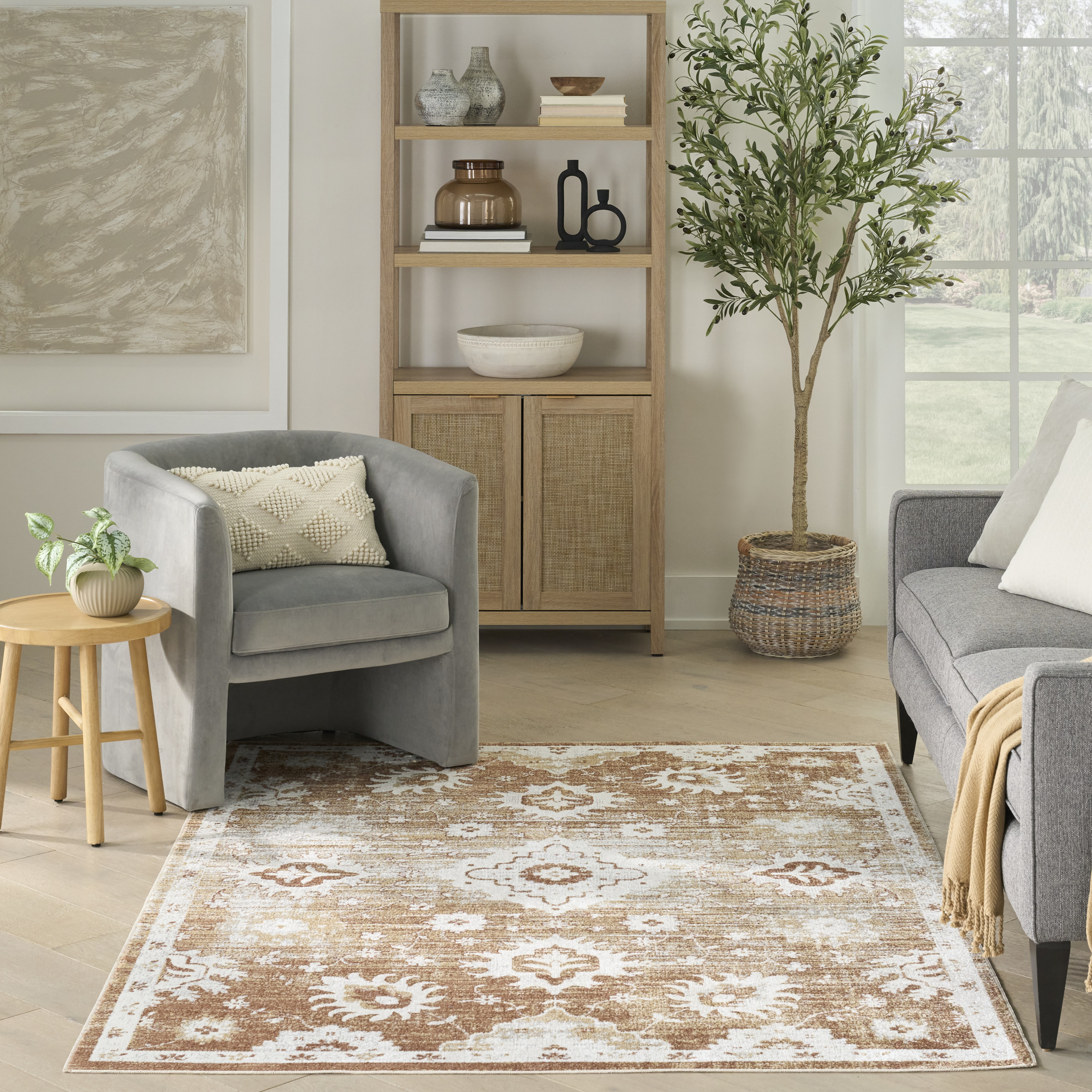 Nourison Astra Machine Washable 6'7" x 9' Copper Vintage Indoor Rug