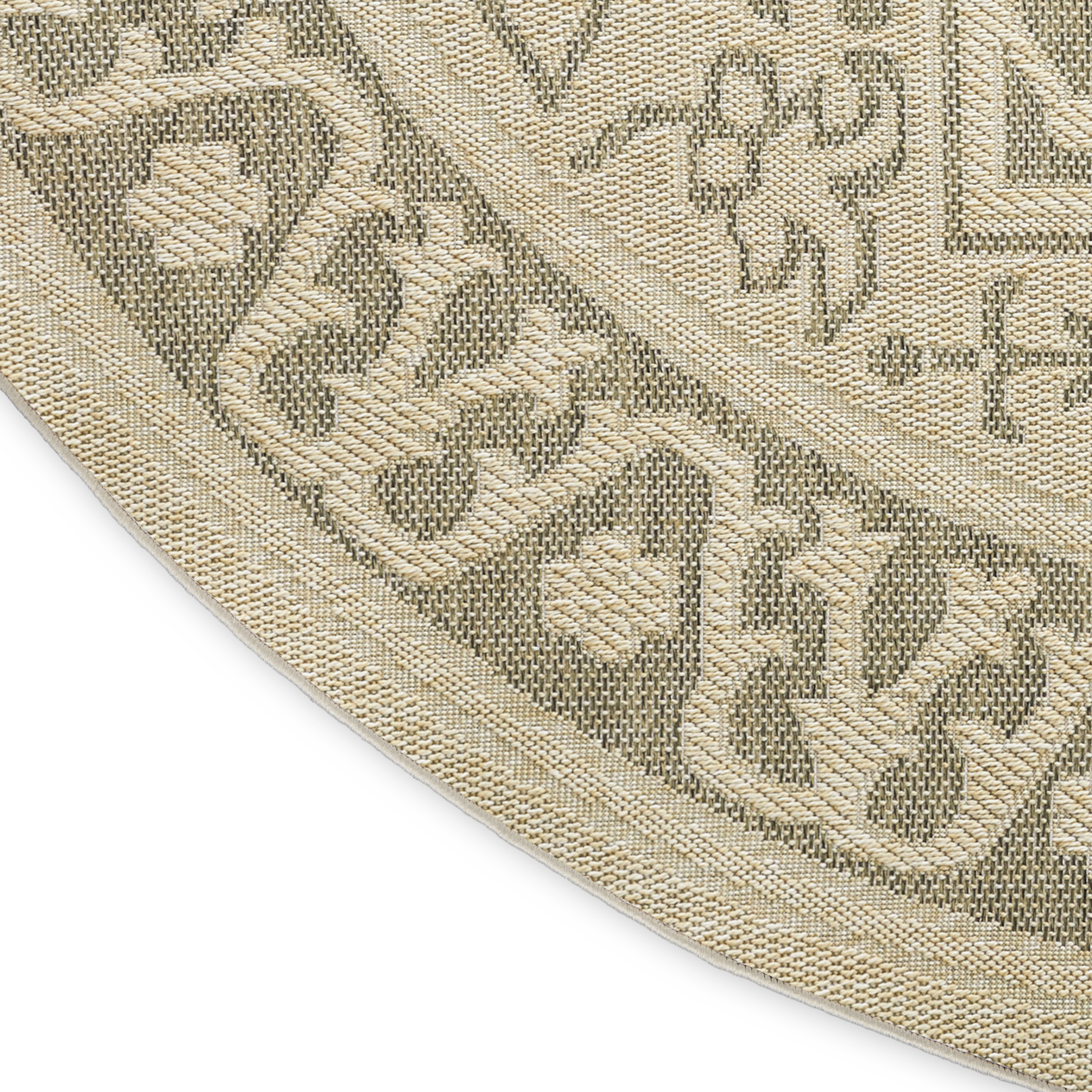 Nourison Tulum 8' x Round Taupe Olive Outdoor Rug
