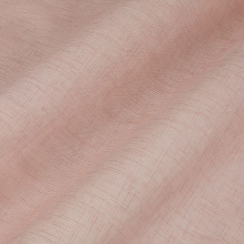 Sheer dusty-pink curtain with crosshatch linen texture, hanging in gentle vertical folds; soft, diffused light filters through, close-up view with no visible room beyond.