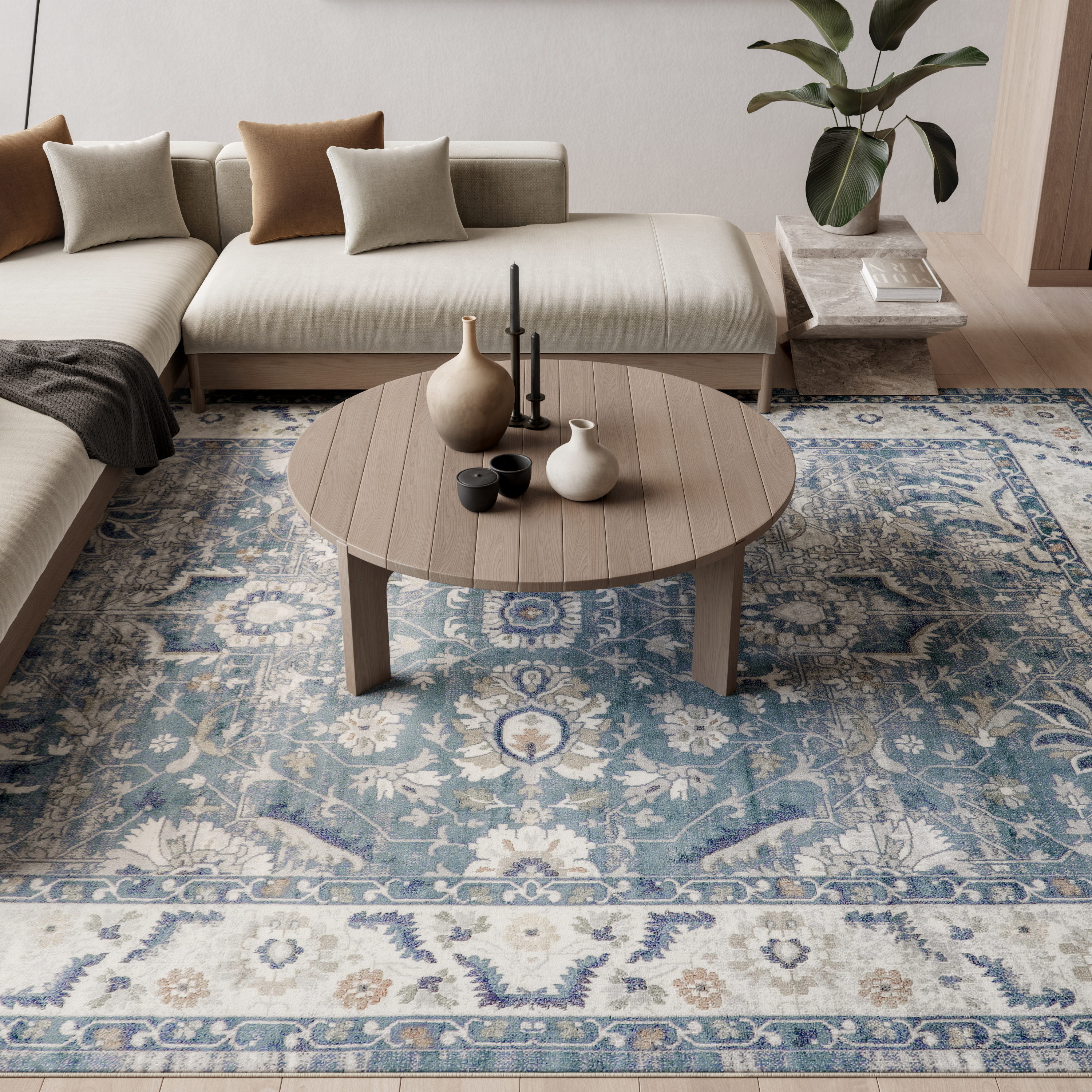 Nourison Astra Machine Washable 7'10" x 10' Blue Vintage Indoor Rug