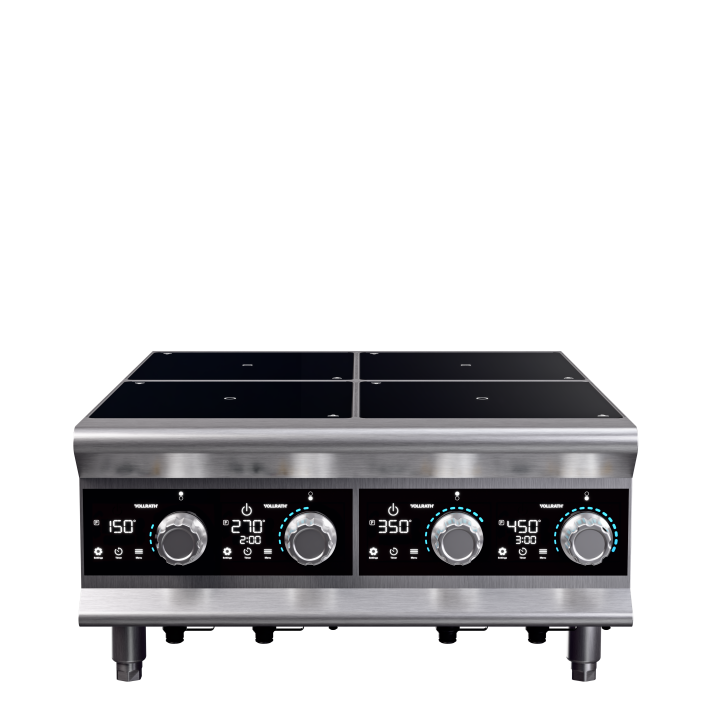 208- to 240-volt four-hob heavy-duty induction range with temperature control probe and programs