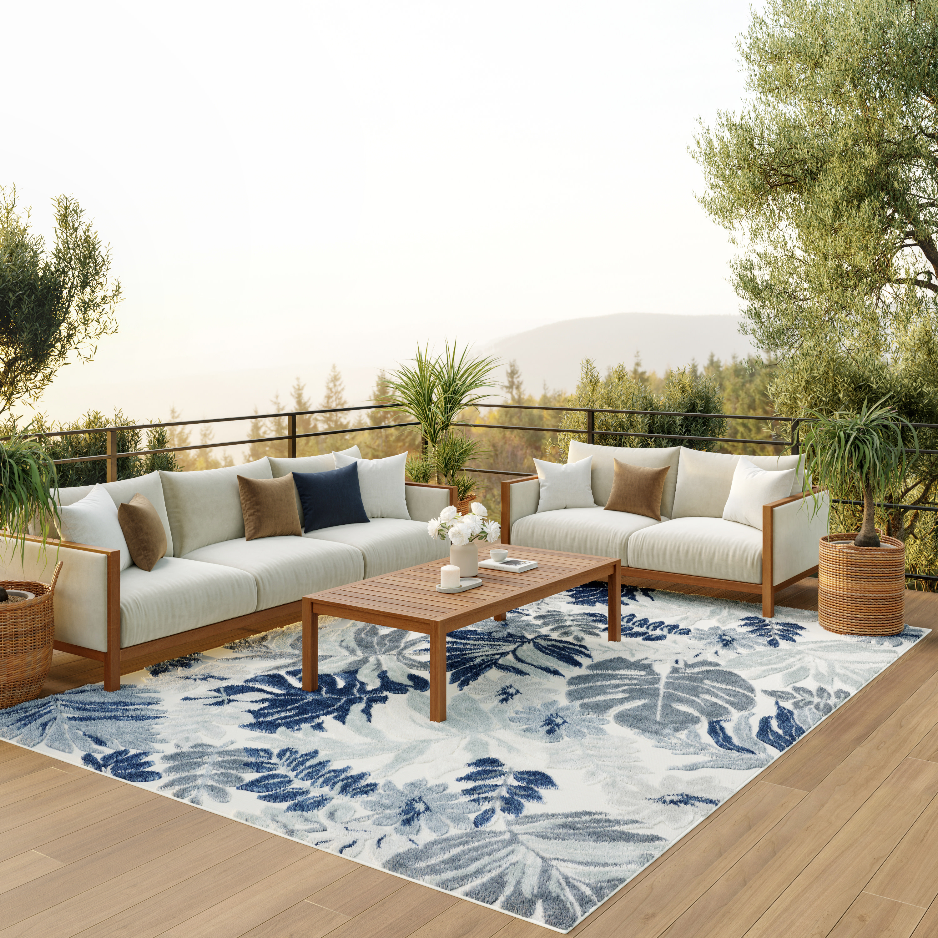 Nourison Suncoast 9' x 12' Blue Tropical Rug