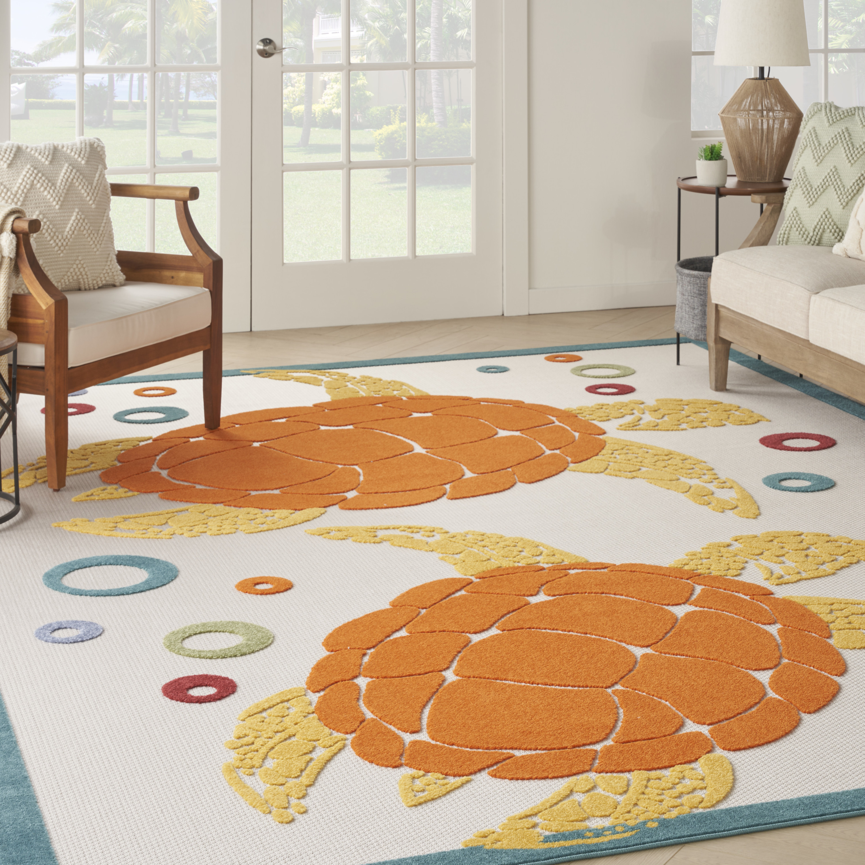 Nourison Aloha 7'10" x 10'6" Teal Multicolor Coastal, Nautical & Beach Rug