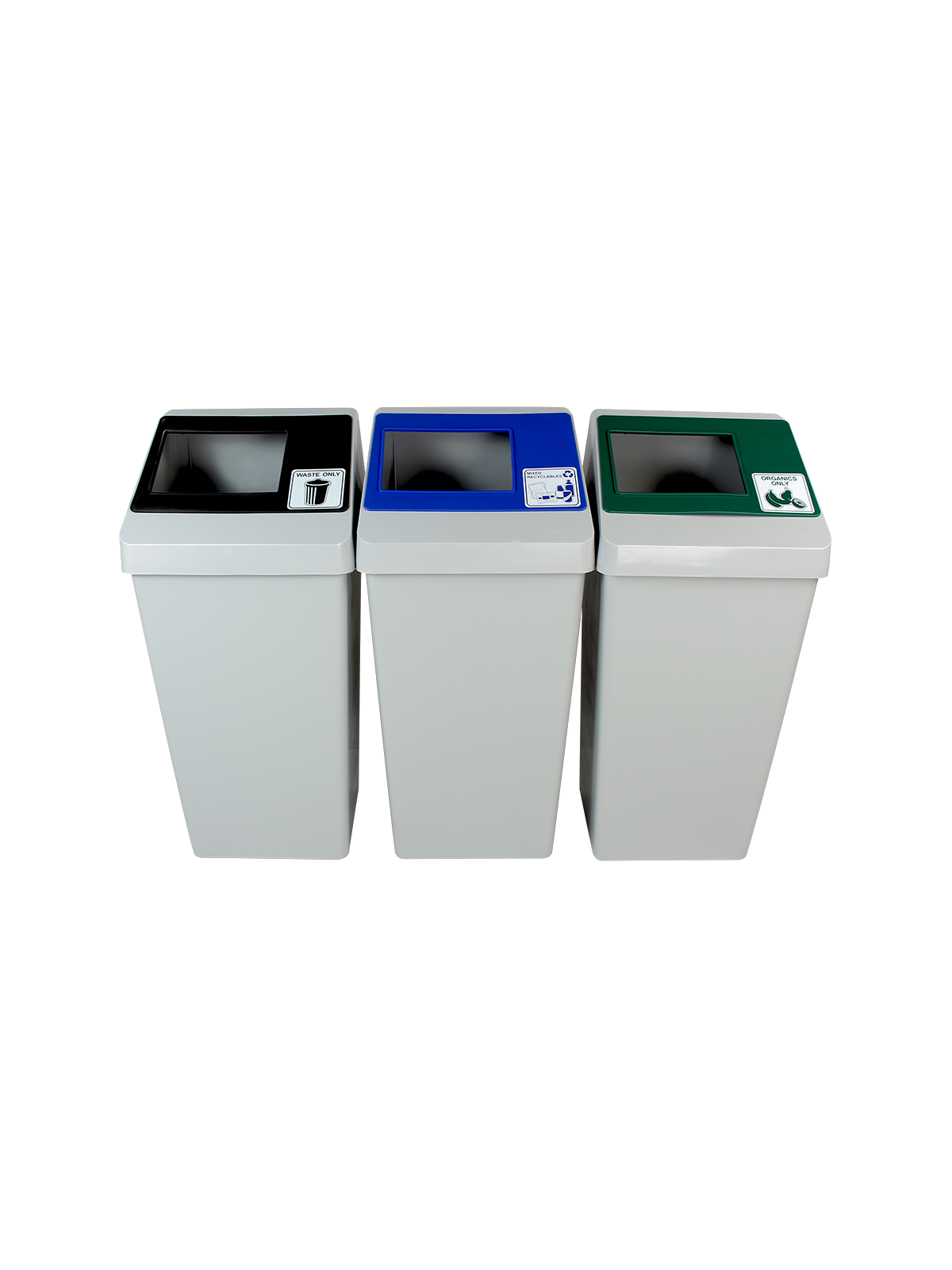 SMART SORT – Triple – Kit – Mixed Recyclables-Organics-Waste – Full – Grey-Blue-Green-Black