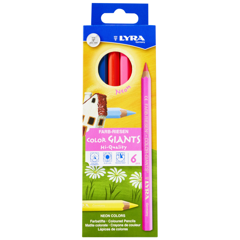 Color Giant Colored Pencils, Neon, 6.25mm, Lacquered, 6 Colors