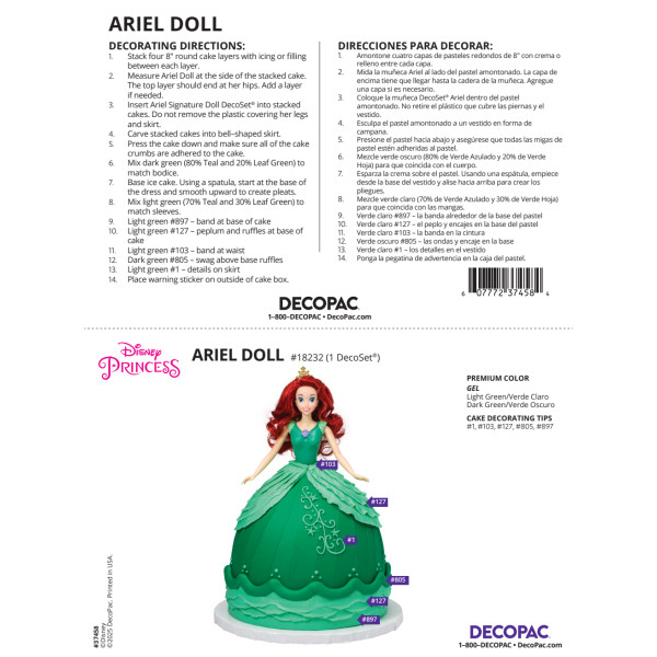 Disney Princess Ariel Doll Cake Decorating Instruction Card