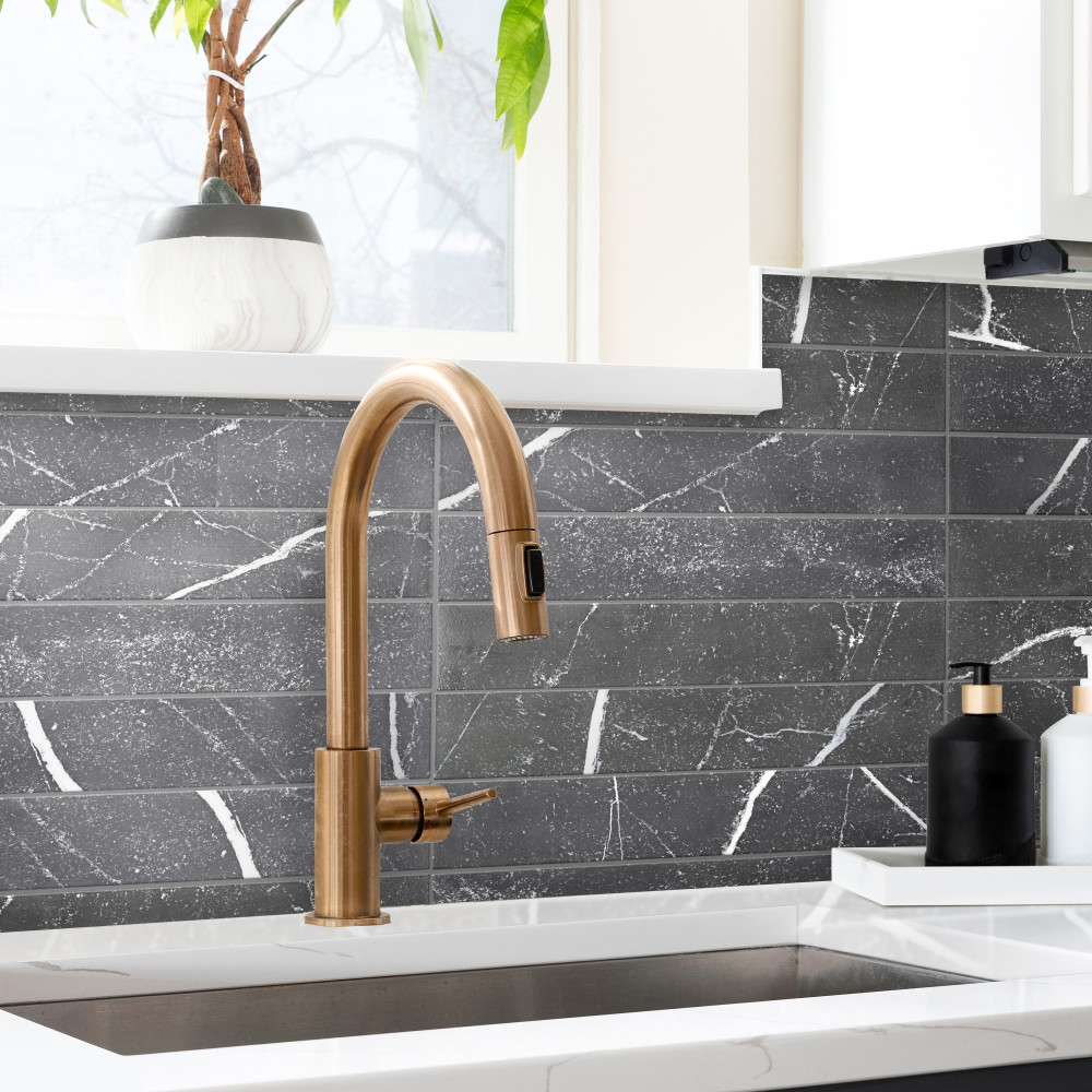 Tinos Black 3-1/8 in. x 17-3/8 in. Porcelain Floor and Wall Tile