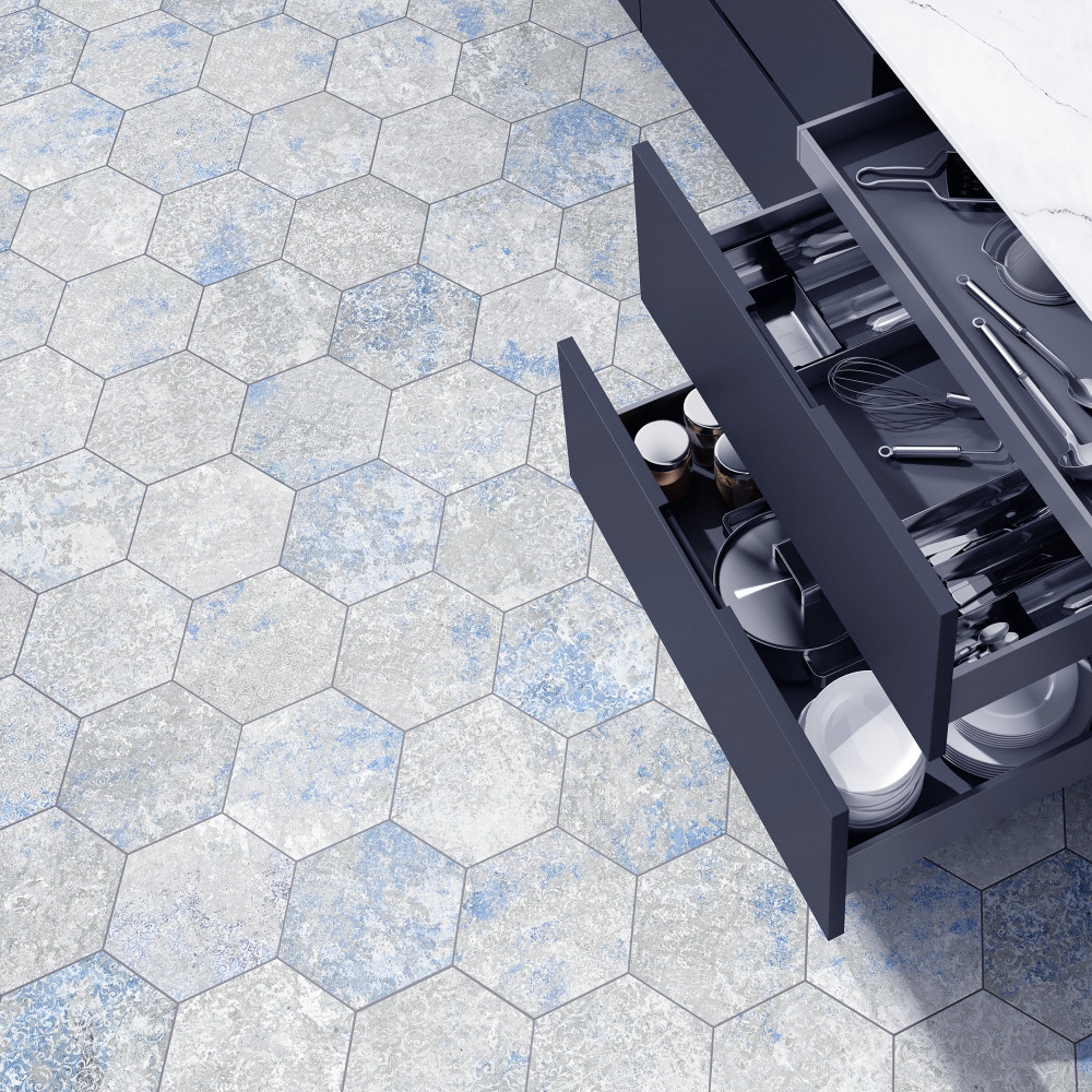 Emotion Hex Grey 9-7/8 in. x 11-1/4 in. Porcelain Floor and Wall Tile