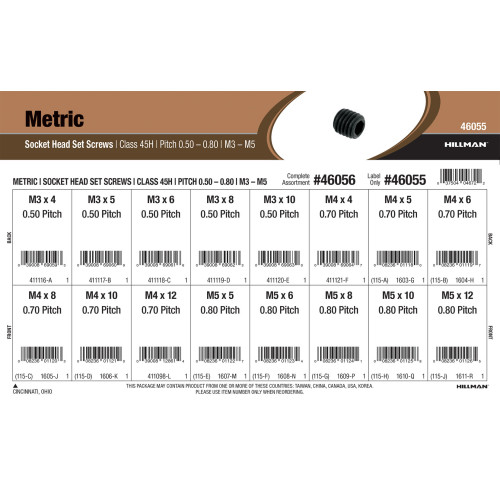 Class 45H Metric Socket-Head Set Screws Assortment (M3-0.5 thru M5-0.8)