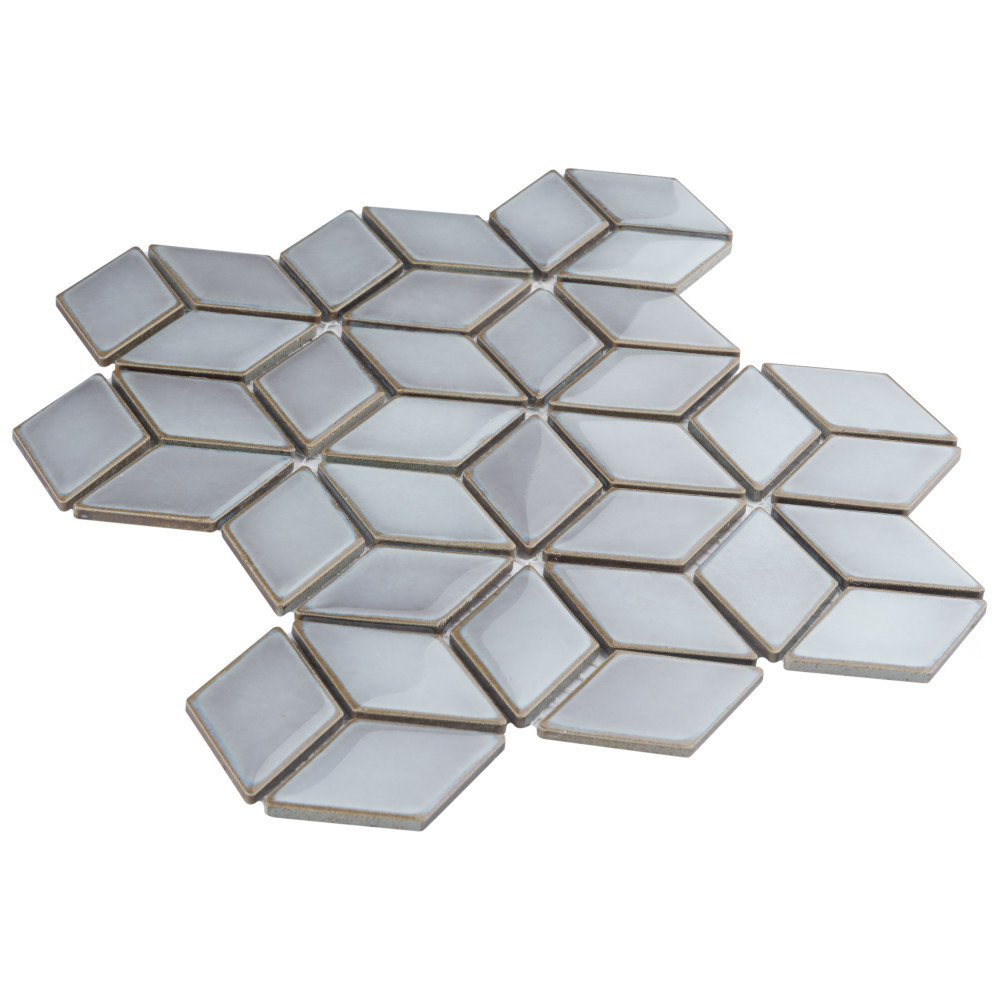 Sample – Hudson Rhombus Grey Eye Porcelain Mosaic Tile