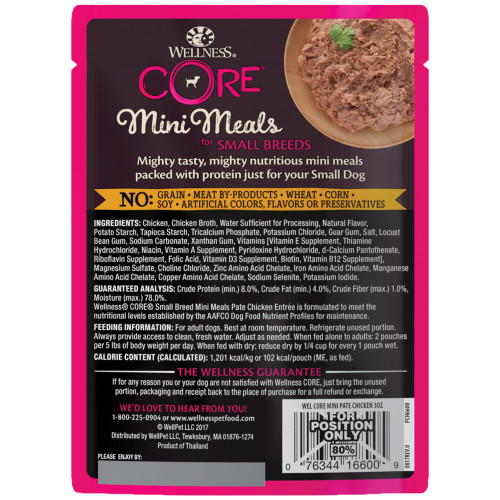 Wellness CORE Mini Meals Chicken back packaging