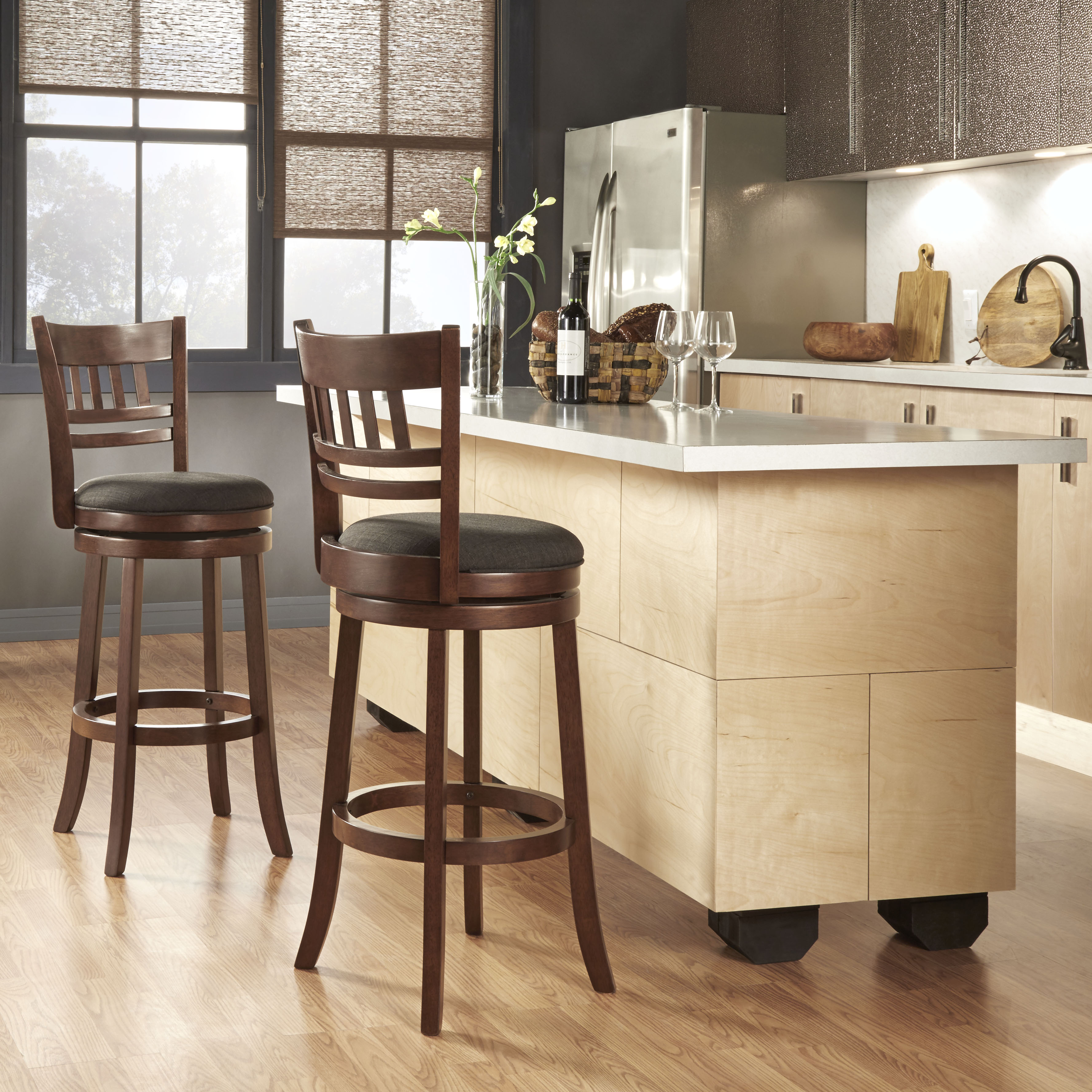 Linen Lattice Back Swivel Bar Stool